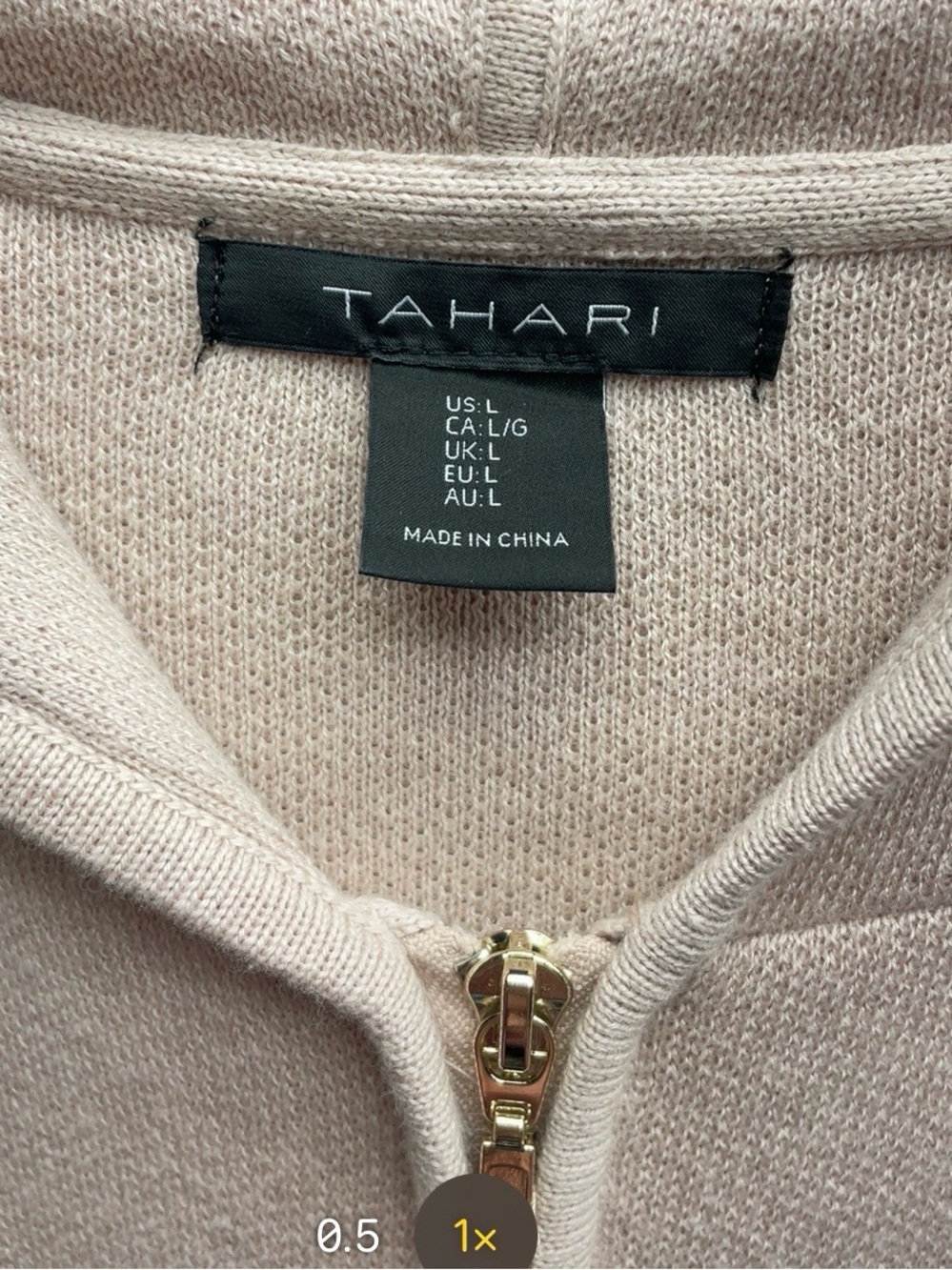 Tahari Beige White Trim Zip-Front Hooded Pocket Cardigan Sz L - Picture 3 of 4